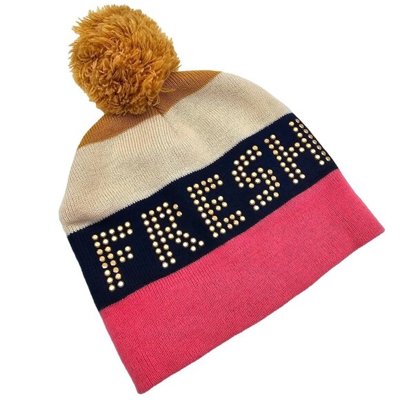 Beanie Hat Bundle SWEET FRESH Striped Knit Pom Funny Fun Winter Teen Girls Women - Picture 5 of 6